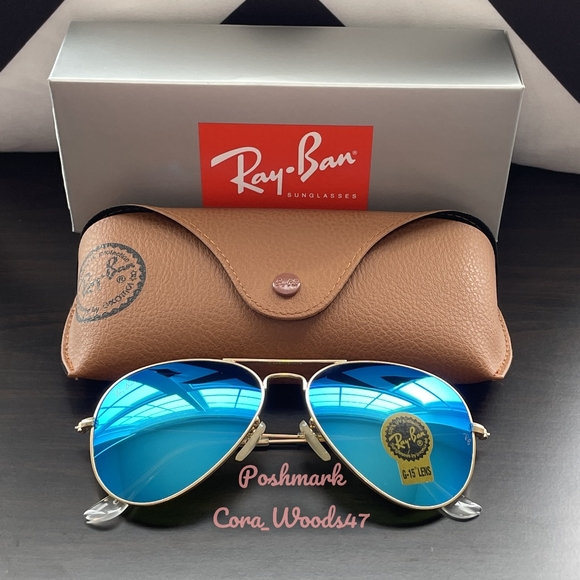 Ray Ban Aviator Blue Flash Lenses RB3025 Gold Frame 58 / 62 Unisex New - Picture 2 of 15